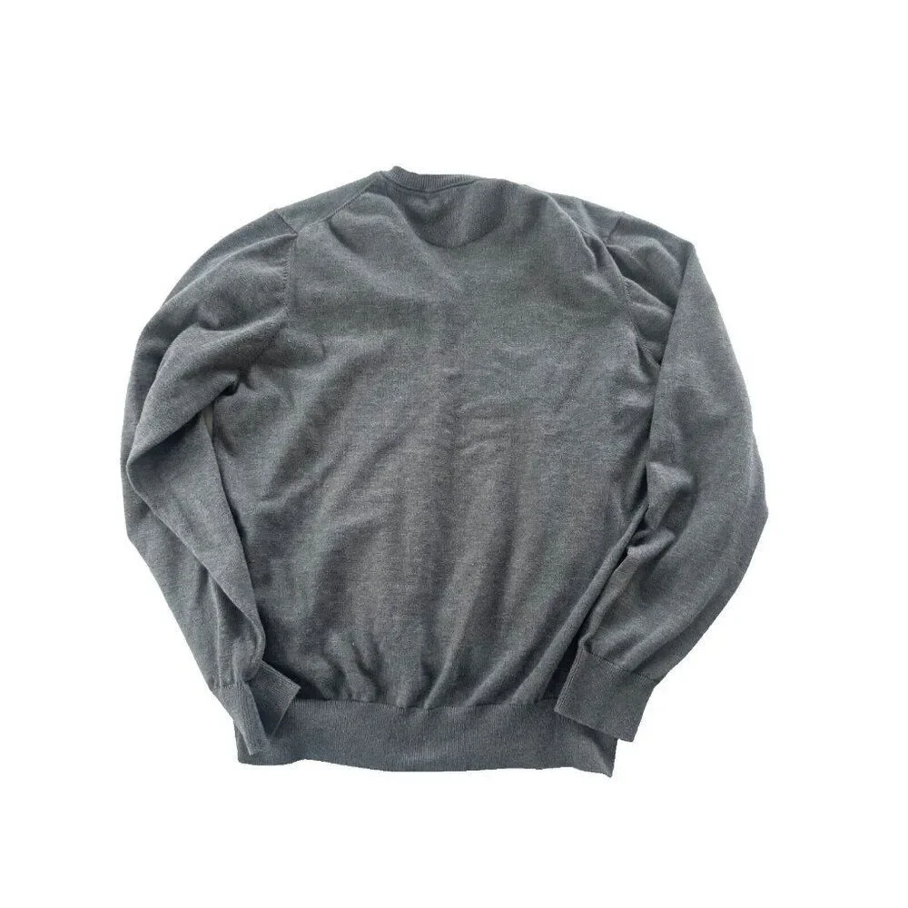Lacoste Men's Grey V-neck Pullover Sweater Elbow Patch Medium